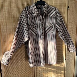 Wrangler EZ Care Pear Snap Western Shirt  Pink, grey and white XXL